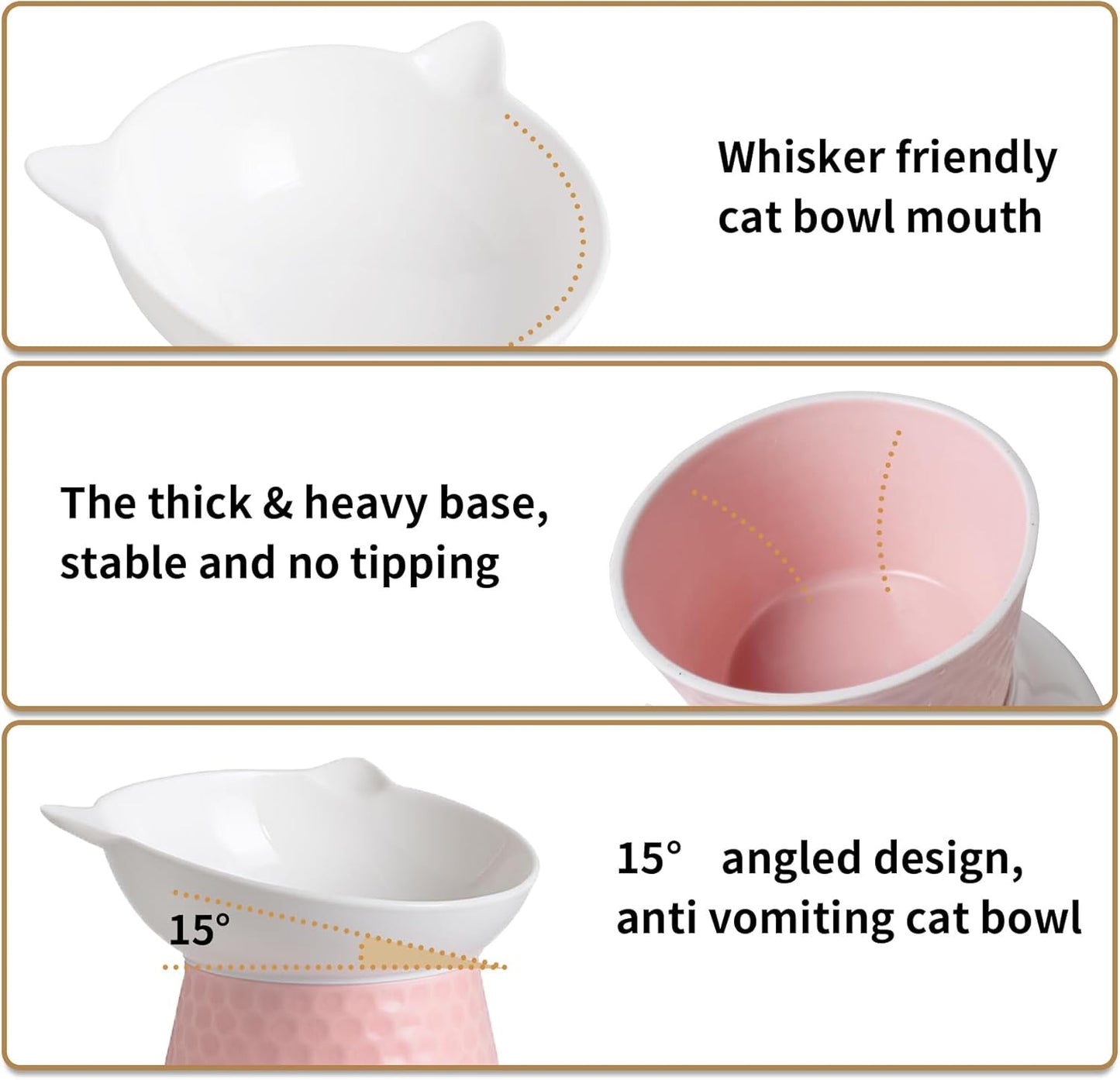 Ceramic Elevated Cat Bowl, Tilted Raised Pet Dish for Indoor Cats, Anti-Vomit & Whisker Friendly Cat Food Bowl, Cute One-Piece Stand, Microwave & Dishwasher Safe