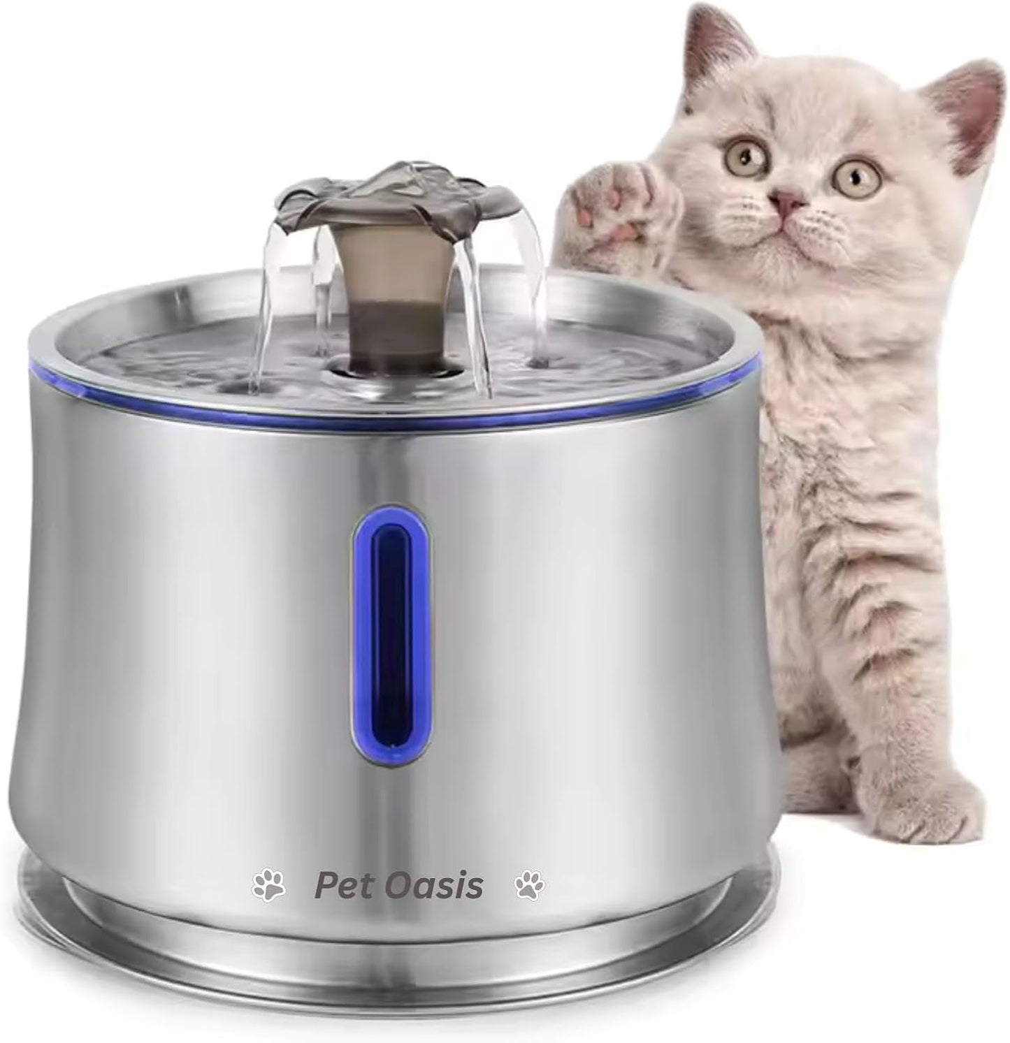Cat Water Fountain 84oz/2.5L Stainless Steel, Automatic Dog Water Dispenser, Ultra-Quiet Pump, Water Level Window, BPA-Free, Advanced Filtration with 2 Filters for Cats, Dogs & Multiple Pets.