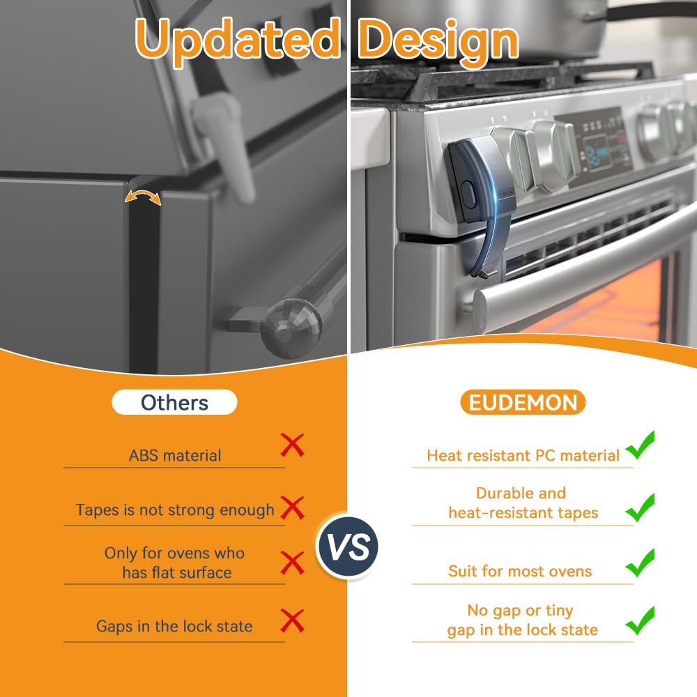 EUDEMON 1 Pack Updated Oven Front Lock,Childproof Oven Door Lock, Easy to Install & Use Durable and Heat-Resistant Material no Tools Need or Drill(Black)