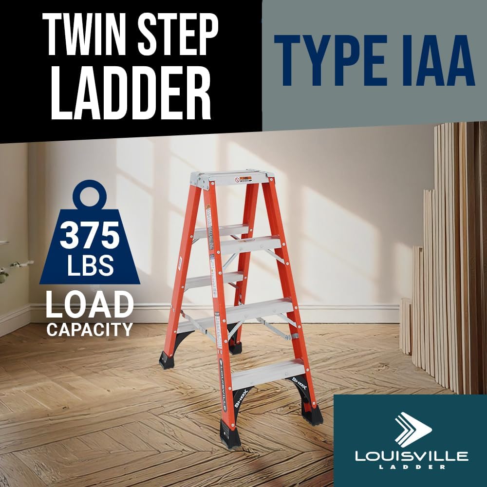 Louisville Ladder 4-Foot Fiberglass Twin Front Step Ladder, 375-Pound Load Capacity, Type IAA, FM1404HD