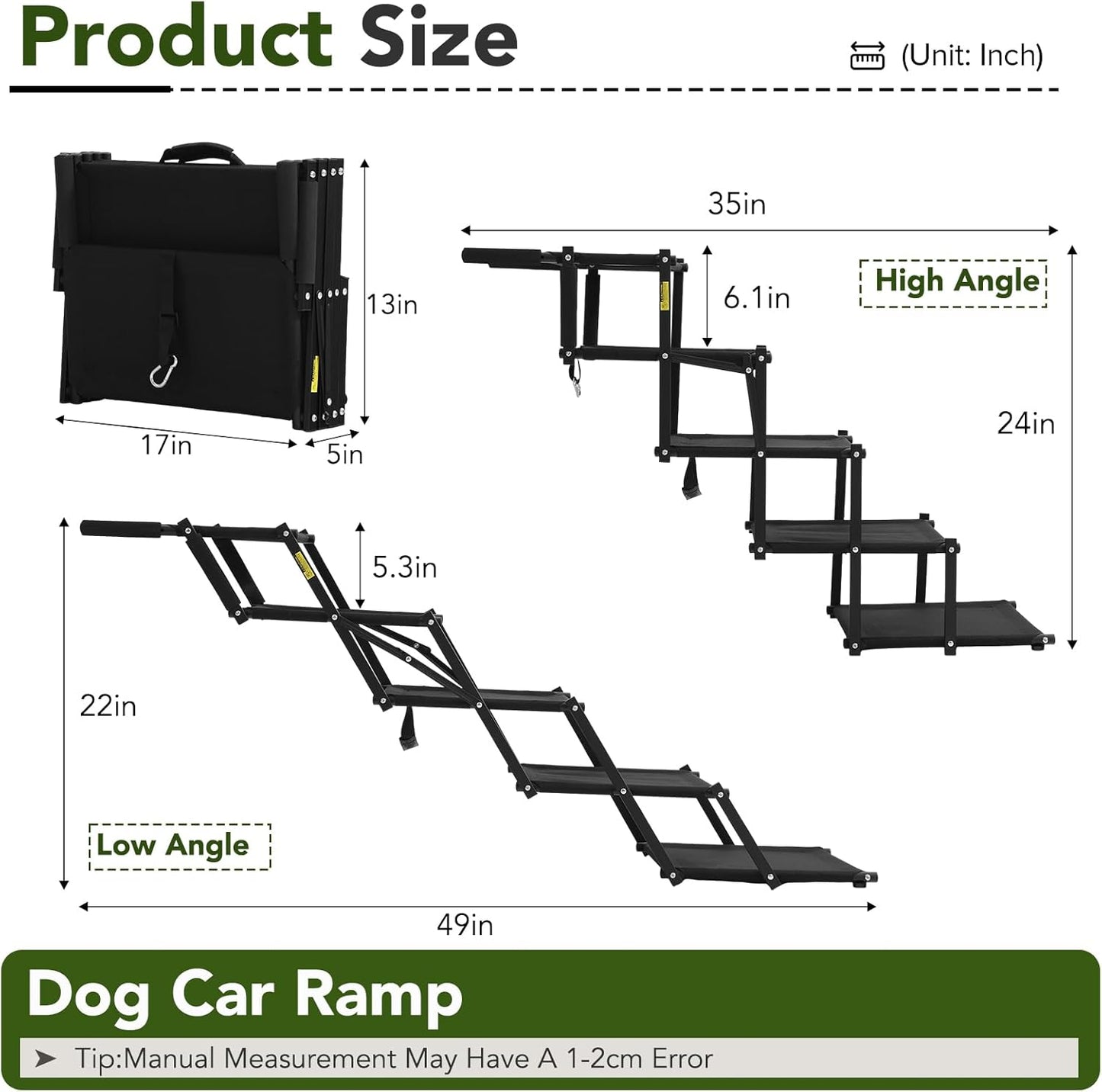 Foldable Dog Stairs for Car, SUV & Truck, 5-Step Pet Ramp with Non-Slip Surface, Portable and Lightweight Dog Steps for High Bed, Supports Up to 150 Lbs