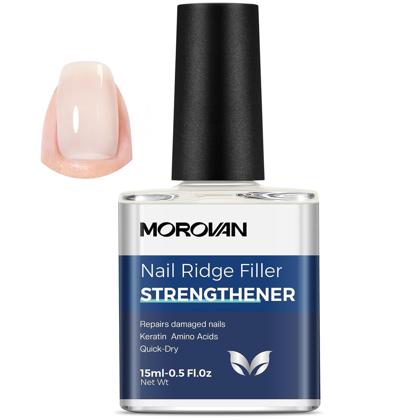 Morovan Nail Strengthener and Growth: Natural Keratin Repair Milky White Nail Polish Hardener & Ridge Filler Treatment for Damaged Nails, Nail Concealer and Essential Nail Care for women