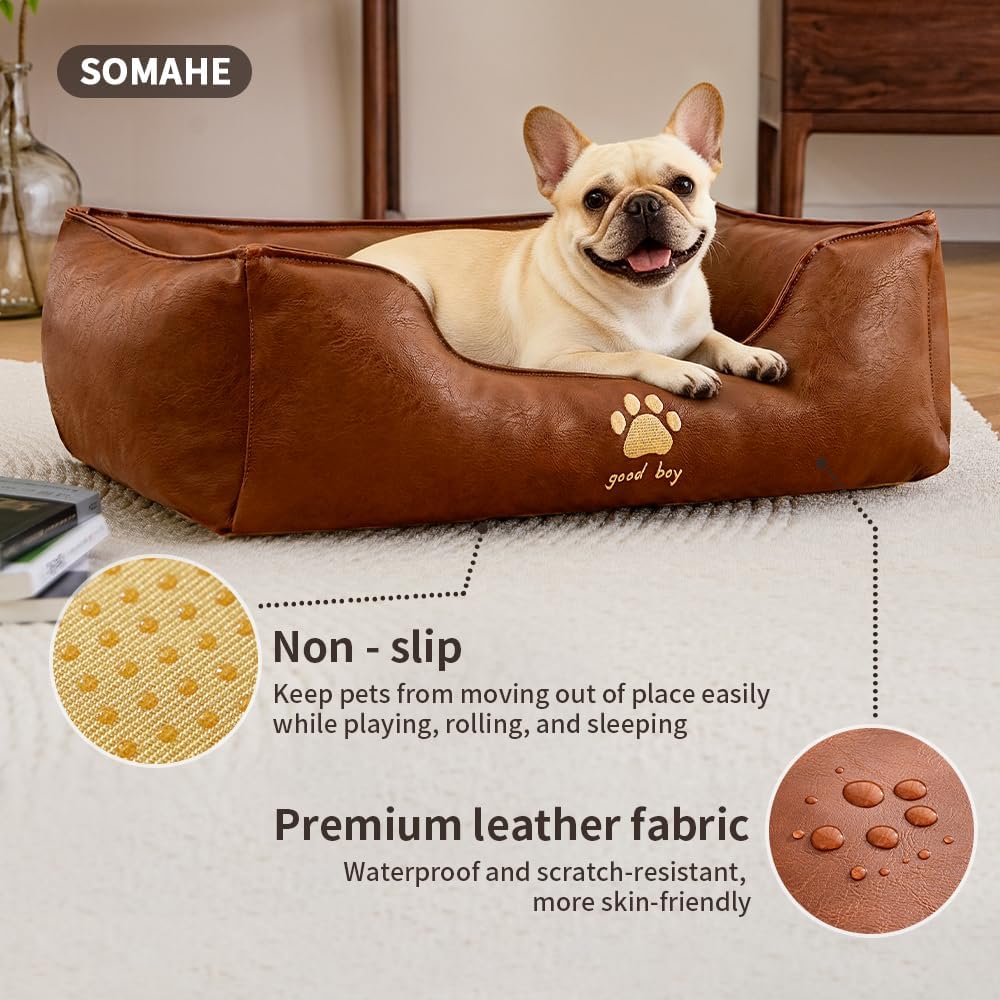 Orthopedic Dog Beds for Small Medium Dogs, Waterproof Pet Bed with Sides, Durable Pet Bed Puppy Bed with Anti-Slip Bottom 24 × 18 × 9 inch Grey