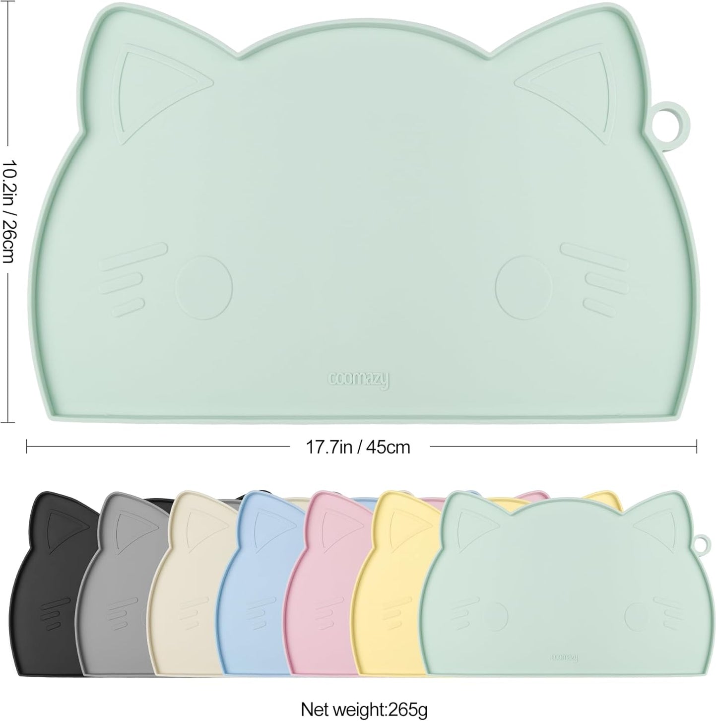 Coomazy Cat Water Fountain Mats for Floor, Waterproof Non-Slip Silicone Dog Food Mat with Raised Edge to Prevent Food Spills and Water Runoff (Cyan, Medium)