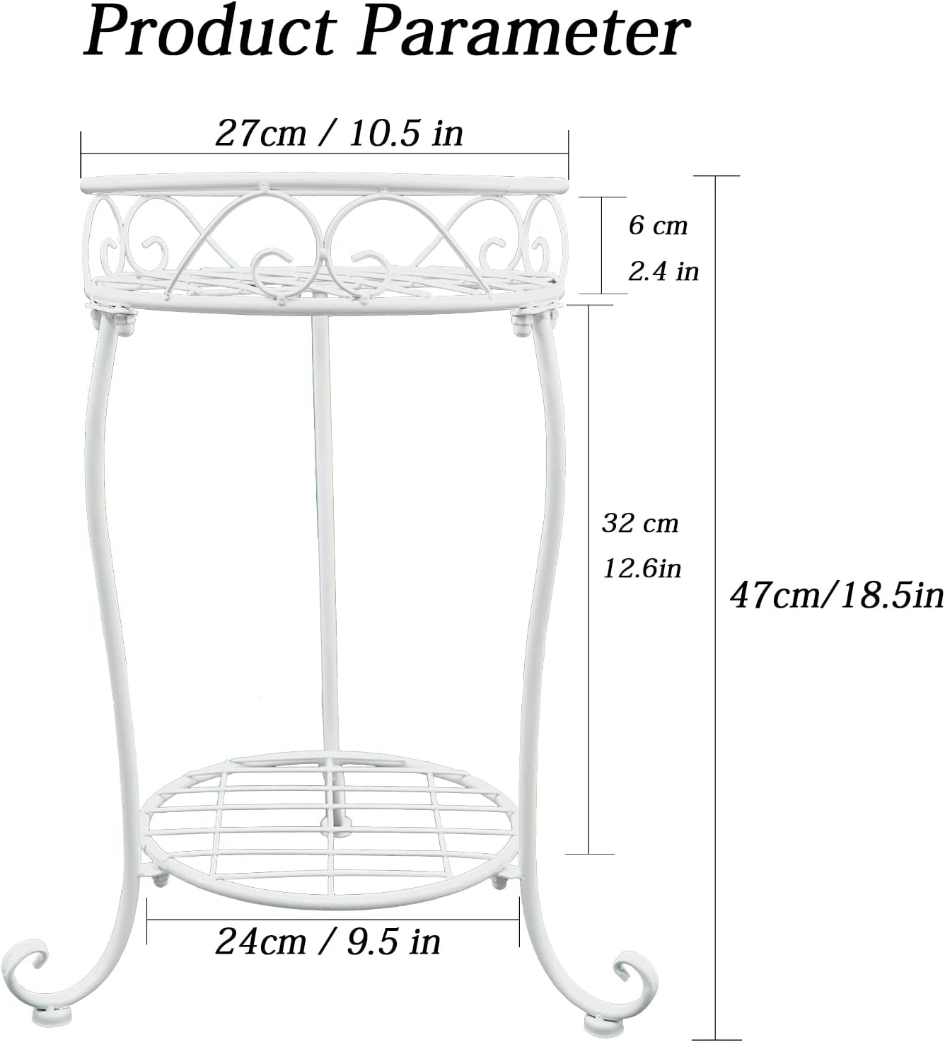 White Metal Plant Stand, 18.5 inch Tall 2 Tier Potted Holder Rack, Heavy Duty Flower Pot Shelf for Indoor Outdoor Patio Balcony Corner Garden