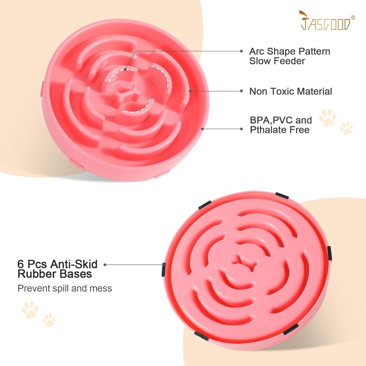 Slow Feeder Dog Bowls for Large Dogs Anti-Chocking Slower Feeder Dog Puzzle Bowl Pet Slow Eating Interactive Bloat Stop Dog Food Bowl JASGOOD,Pink,Large