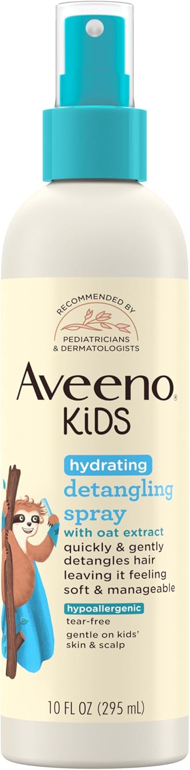 Aveeno Kids Hydrating Detangling Spray with Oat Extract, Quickly Detangles Hair, Tear-Free, Gentle on Sensitive Skin & Scalp, Detangler Spray for Kids, Hypoallergenic, 10 fl. oz