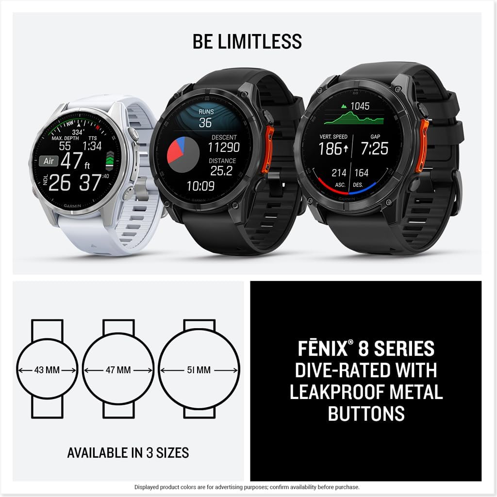 Garmin fēnix® 8 – 51 mm, AMOLED, Sapphire, Premium Multisport GPS Smartwatch, Long-Lasting Battery Life, Dive-Rated, Built-in LED Flashlight, Carbon Gray DLC Titanium with Pebble Gray Band