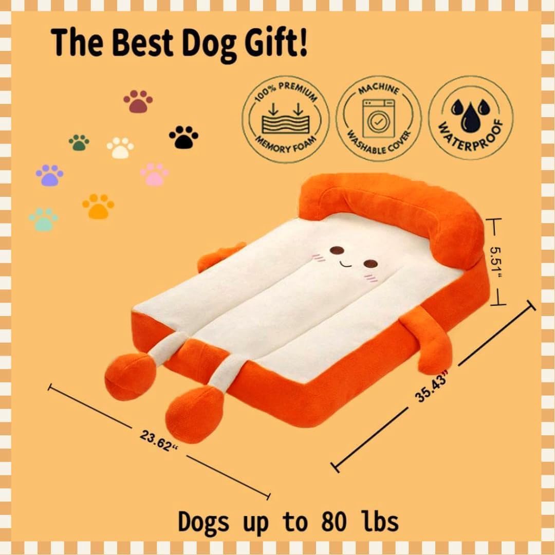 Toast-Shaped Dog Bed for Medium and Large Dogs up to 80lbs – Cute Cat Bed, Washable Pet Bed, Puppy Mat, Funny Pet Gifts for Dog Lovers and Pet Owners