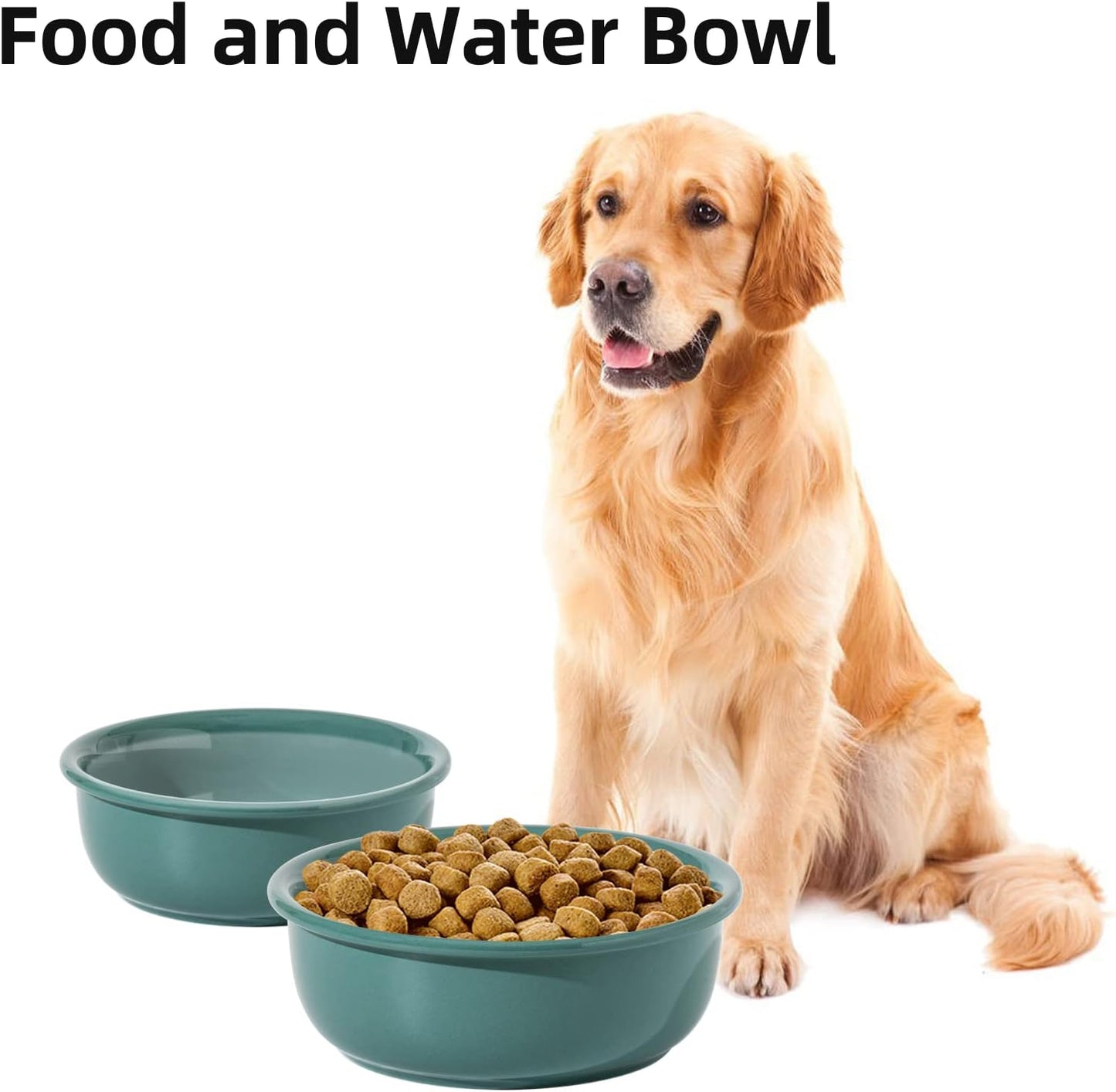 Ceramic Dog Bowl for Medium, Large Breed, Basic Dog Bowl, Pet Food and Water Dish(8.2" D, Dark Green)
