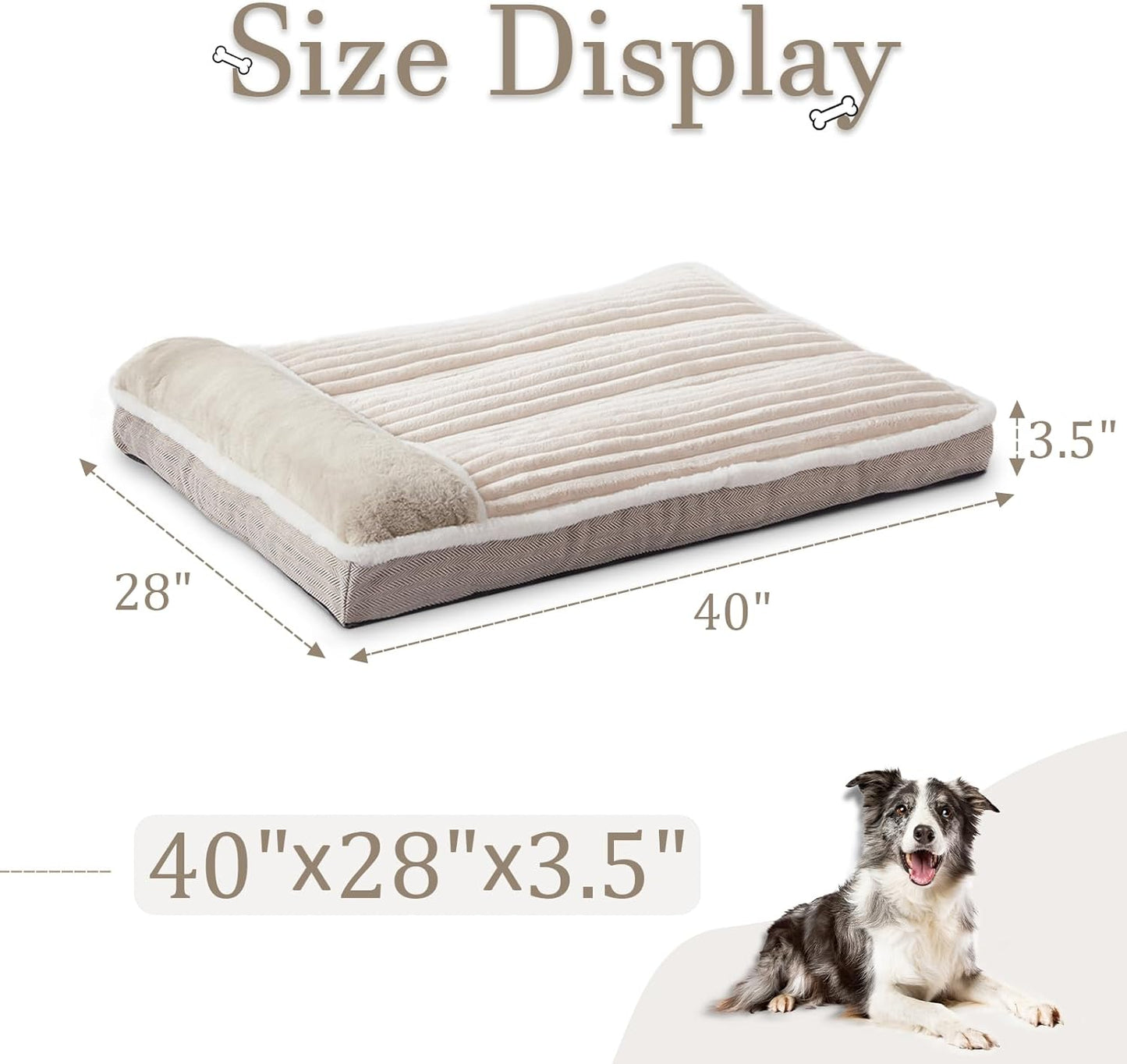 Dog Bed for Large Dogs, Dog Mattress with Pillow for Crate Kennel, Sofa pet Bed, Super Soft pet Bed for Medium, Jumbo, Small Dogs Breeds (Beige, X-Large:(40"x28"x3.5")