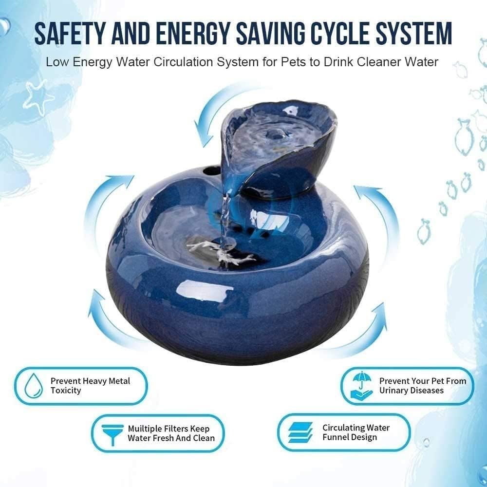 Pet Fountain Pet Water Dispenser Vertical Ceramic Automatic Circulation Filter Activated Carbon Pet Water Dispenser (Color : Blue)