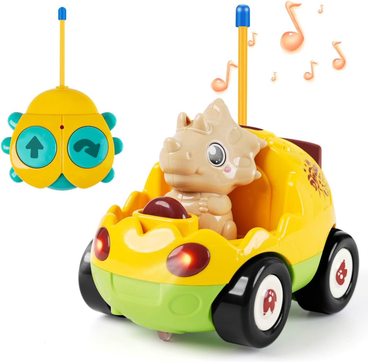 Remote Control Dinosaur Car Toy for Toddlers - Birthday Gift for Boys Ages 18+ Months, 2 3 4 5 Year Old - RC Dino Vehicle with Lights and Music, Easy Control Toy for Kids
