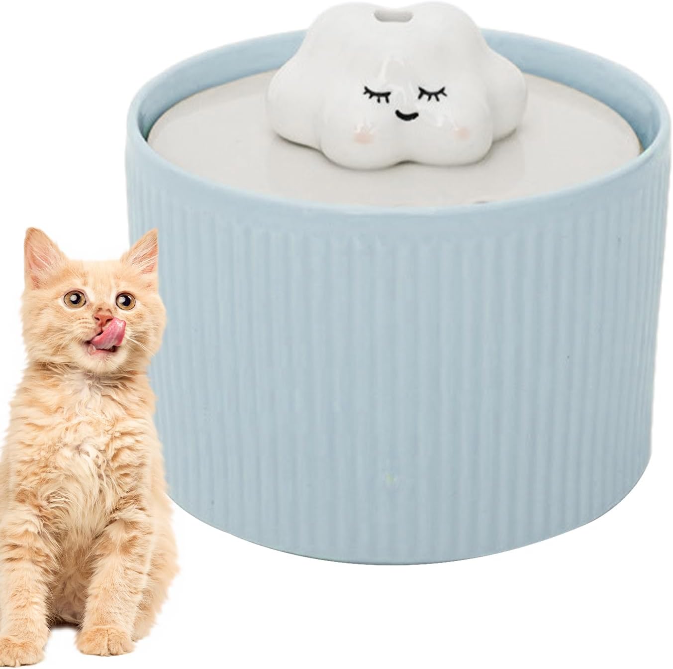 Pet Fountain - Ceramic Flowing Water Bowl, 1.2L Electric Animal Hydration Station with Silent Pump Circulation and Replaceable Filter Cartridge, Modern Countertop Style, Ideal for Puppies Kittens Hous