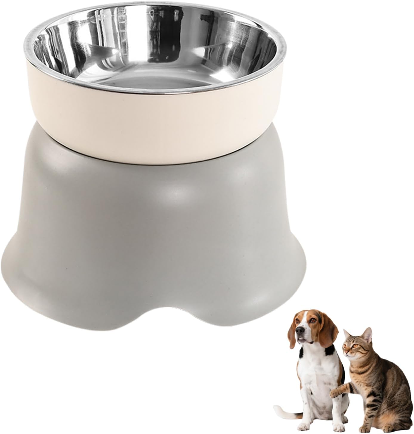 YiZYiF Pet Feeding Bowl Elevated Stand Stainless Steel Inner Bowl Non-Slip Base for Cats Dogs Gray One Size