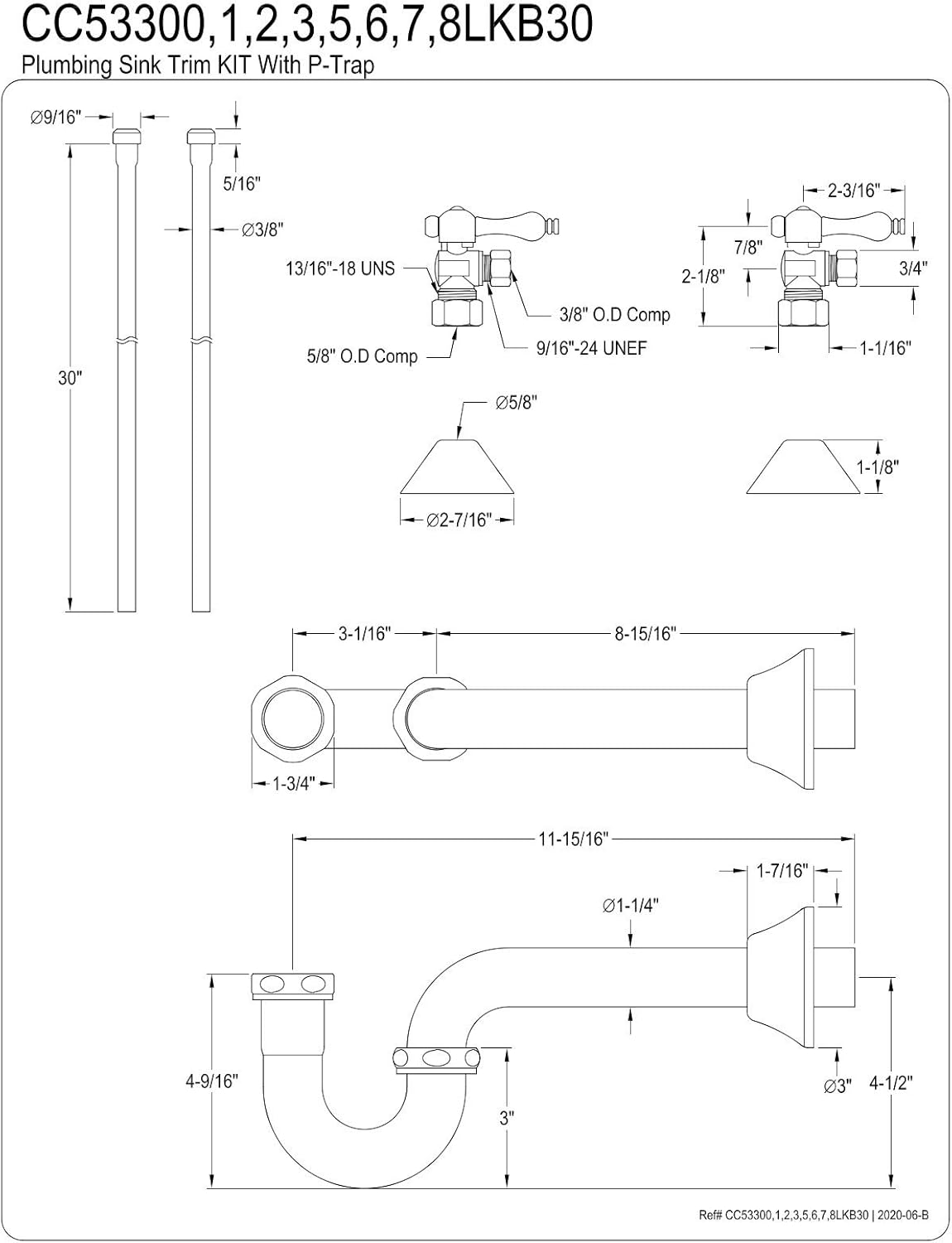 Kingston Brass CC53307LKB30 Trimscape Traditional Plumbing Sink Trim Kit with P-Trap in Brushed Brass
