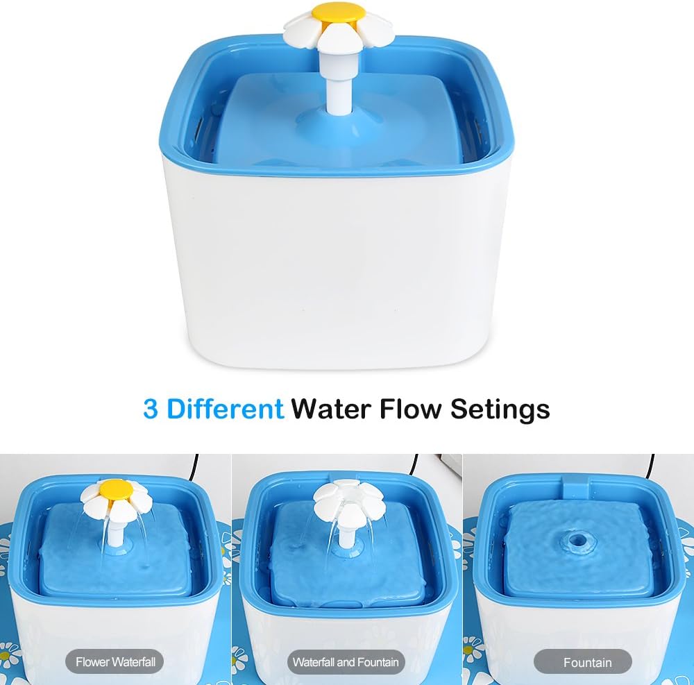 ELEOPTION Pet Cat Water Fountain Auto Flow Surper Quiet for Cat Dog Water Dispenser Recycle Drinking Small Fountain 2.5L Pefect for Small Pets Electric Drinking Bowl (Cube Fountain Blue-2.5L)