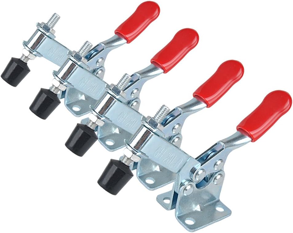 E-TING 4pcs Hand Tool 201B Toggle Clamp 198Lbs Antislip Red Horizontal Clamp 201-B Quick Release Tool