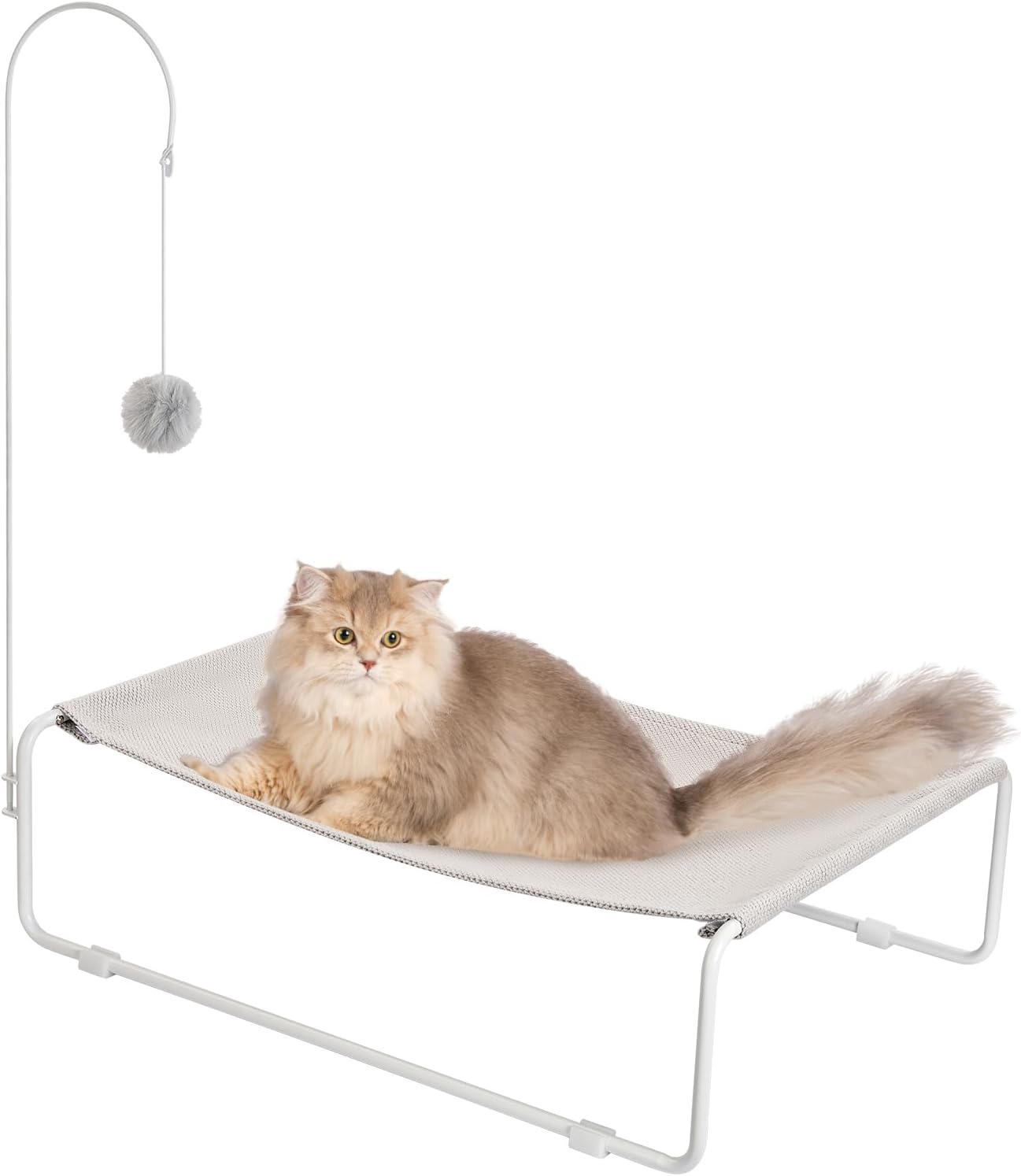 Elevated Cat Hammock Bed,Large Breathable Cat Beds for Outdoor and Indoor,Water Repellent Fabric,with Hanging Ball Toy,Removable Cover,Portable Pet Bed Raised Cuddler for Sleeping Kittens, Small Dog