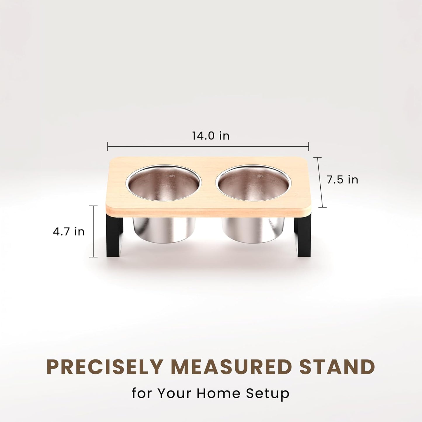 4.7" Tall Elevated Dog Bowls - Ergonomic Stainless Steel Dog Bowls with 10° Tilt in Bamboo Wood Stand for Puppies, Small, and Short-Legged Breed