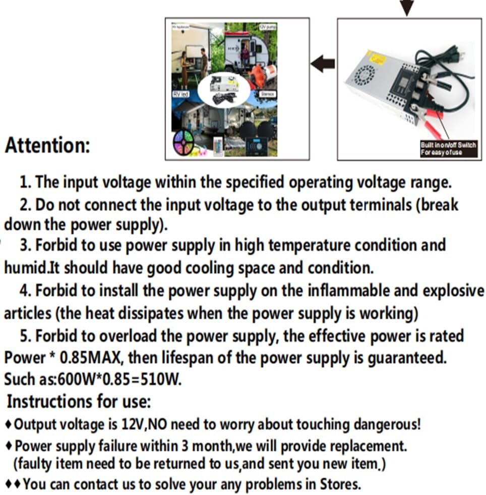 Adjustable Power Supply with LED Display - AC110V/220V to DC 0-12V Converter 600W 50A Power Supply