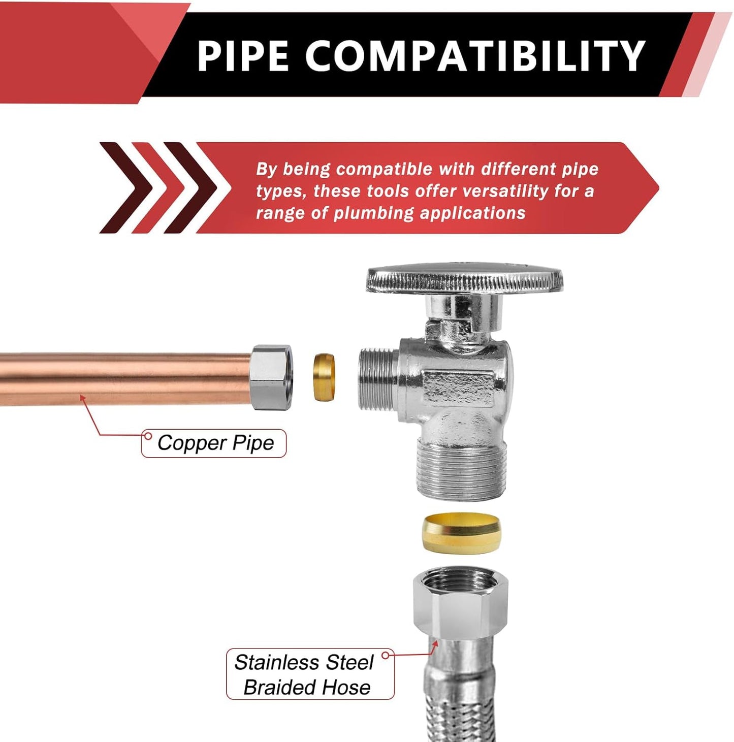 10-Pack EFIELD Angle Stop Valve 1/2" Nominal (5/8" OD) Compression x 3/8" OD, 1/4-Turn,(VALVE116-10PCS)
