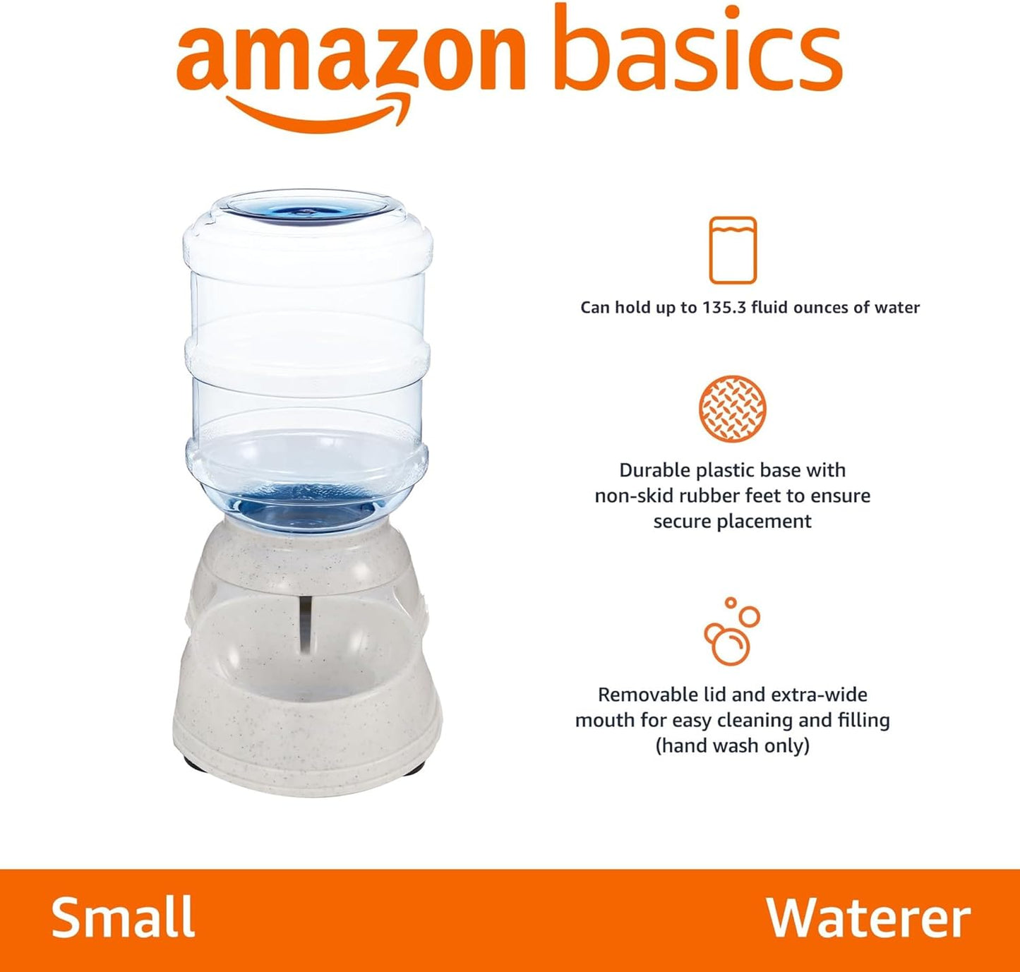 Amazon Basics Gravity Pet Water Dispenser for Cat and Dog, Easy to Clean, 1 Gallon Capacity, Small, Gray