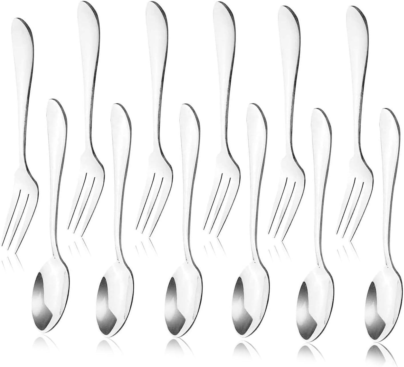 12pcs Stainless Steel Tea Dinner Server Spoon and Cake Fruit Forks Kitchen Accessory Wedding Party for Dessert, Salad, Appetizer, Cocktail(6 Forks + 6 Spoons)