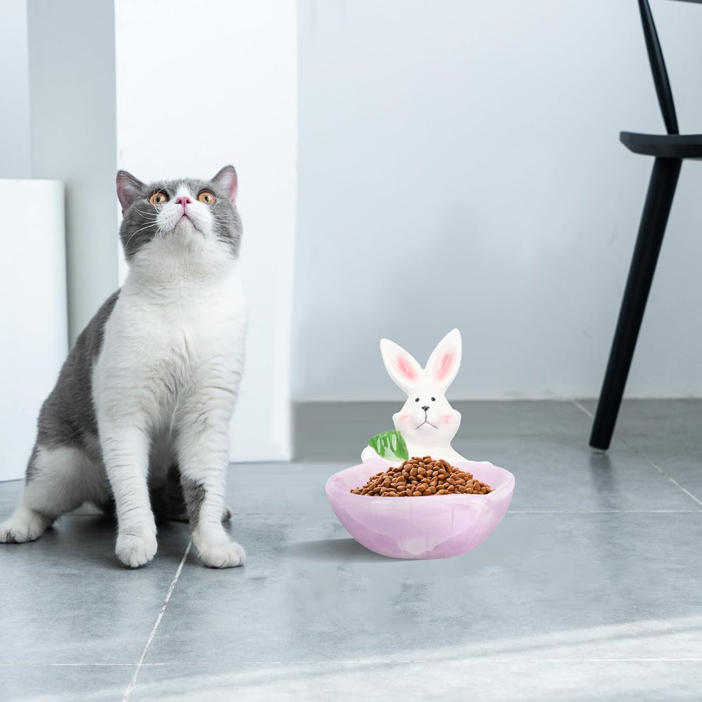 Milisten Ceramic Pet Bowl with Anti-Spill Design Purple Small Rabbit Pattern Dog and Cat Food Dish Wear-Resistant Feeding Bowl for Daily Use Compact Kitten