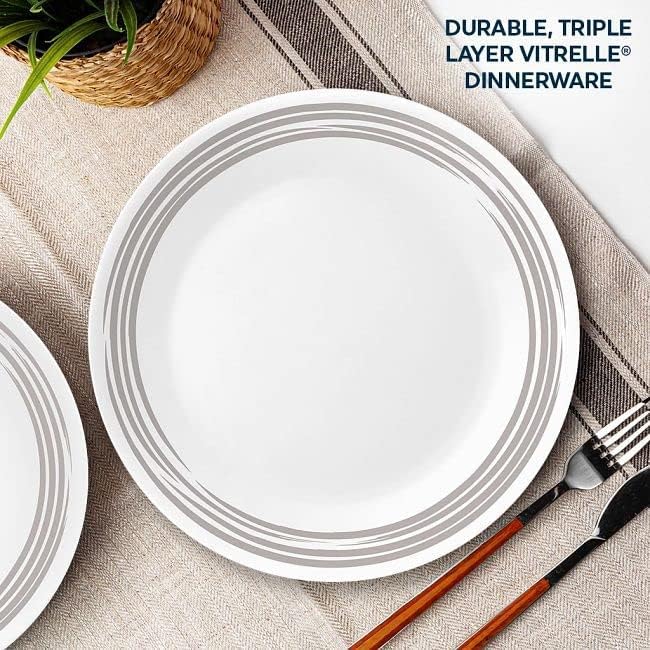 Corelle Brushed Silver 16pc, Service for 4, Dinnerware Set, 12 plates 4 bowls, Chip & Break Resistant, Dinner Plates and Dinner Bowls, Corelleware Plates