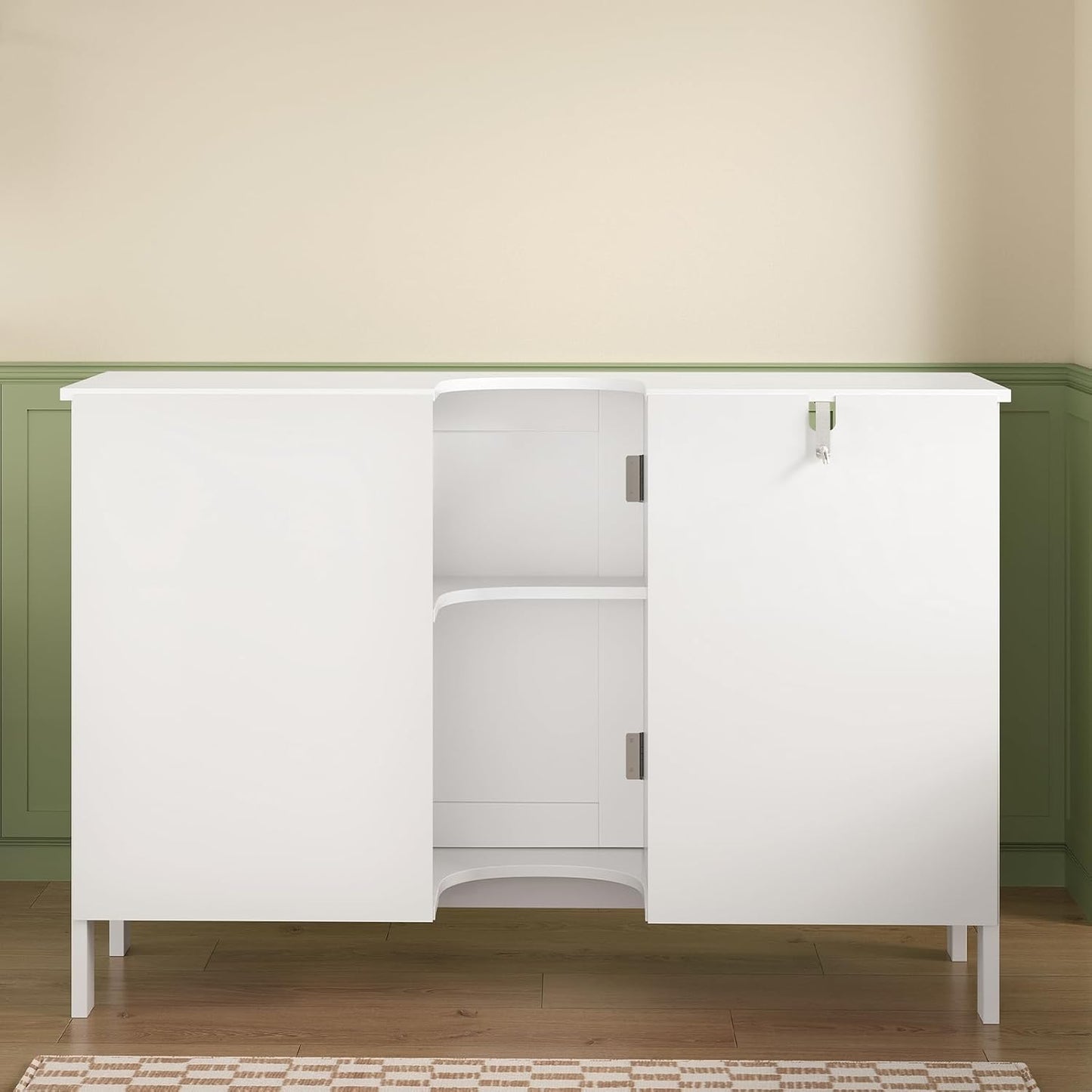 TEENFON 35.4" Pedestal Sink Storage Cabinet with 2 Doors and Adjustable Shelves, Bathroom Sink Cabinet, Under Sink Storage with U-Shape Cut-Out, White