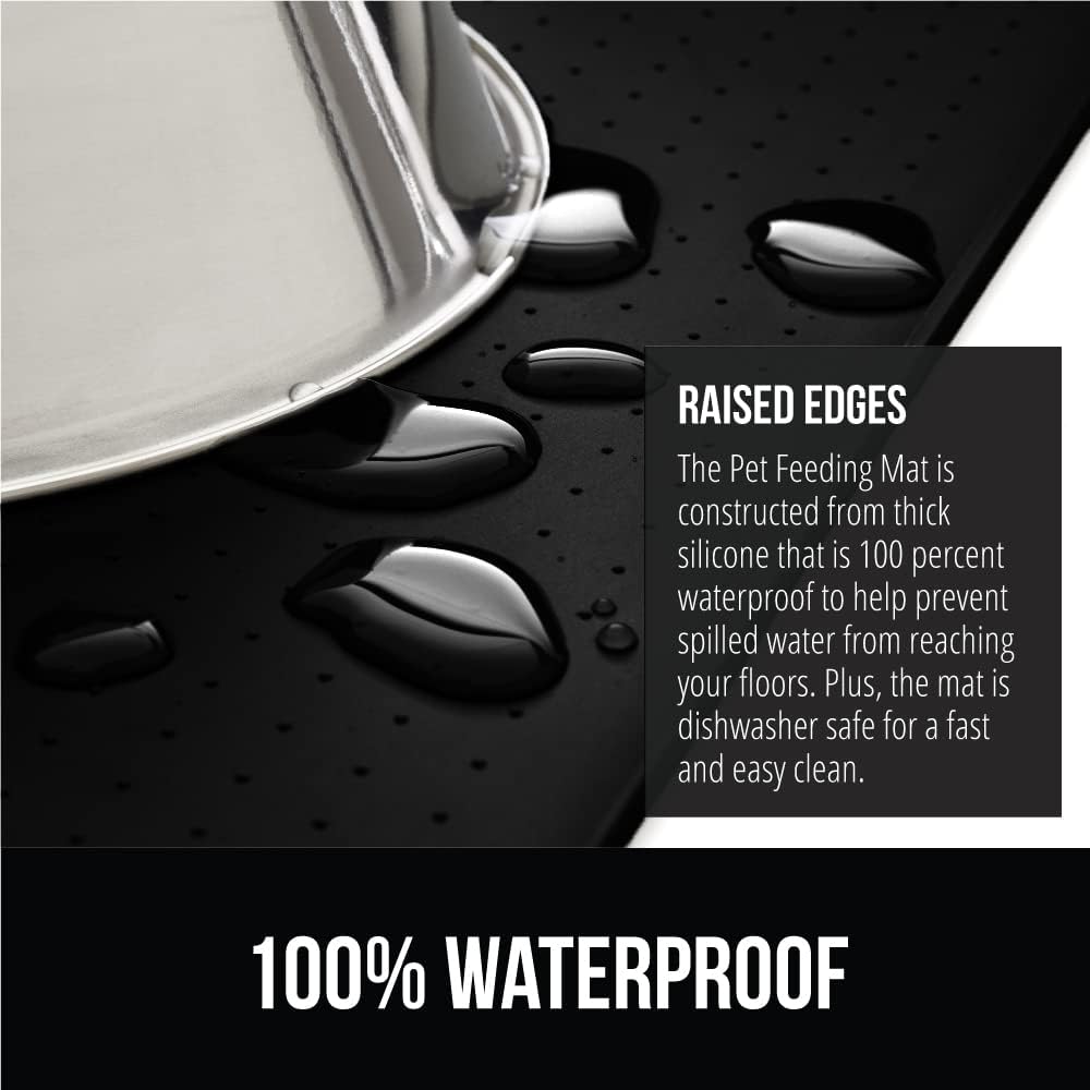 Gorilla Grip Slow Feeder Dog Bowl and Pet Feeding Mat, 4 Cups Dogs Pet Bowls Slip Resistant, Dog Food Mats Size 18.5x11.5 Waterproof Placemats, Both in Black Color, 2 Item Bundle
