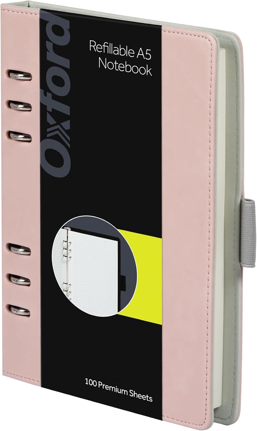 Oxford 6-Ring Professional Notebook, 7 x 9 Inch, Refillable Notebook, Writing Journal, Ivory Paper, 100 Sheets, Blush Pink Faux Leather Cover (90005)