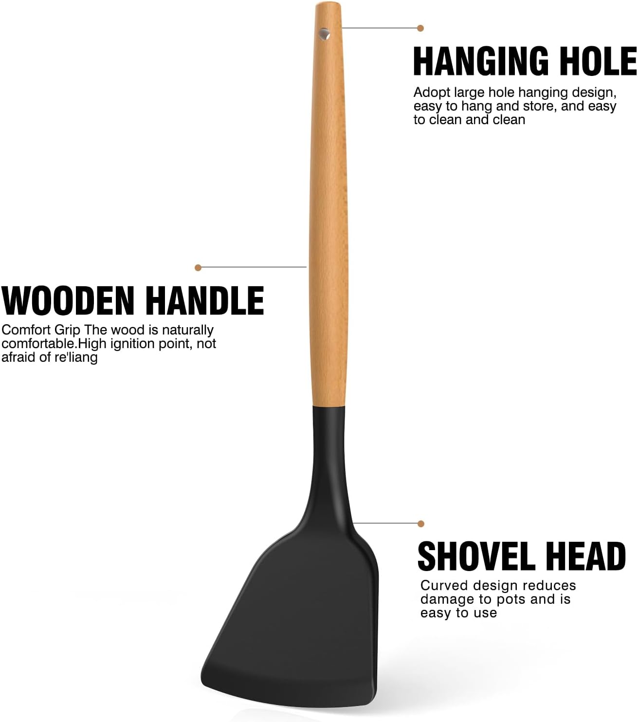 Silicone Cooking Utensils Set - AVGPD Silicone Kitchen Utensils for Cooking Wooden Handles, 446°F Heat Resistant Kitchen Utensil Spatula Sets, Gadgets for Non-Stick Cookware BPA FREE (Black)