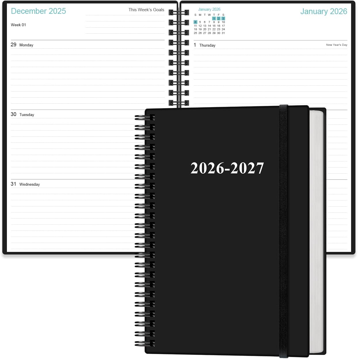 2026-2027 Planner - 18 Months Weekly & Monthly Planner from January 2026 - June 2027, Spiral Planners 2026-2027 with Elastic Closure, Inner Pocket, Medium 5.8" x 8.3", Black