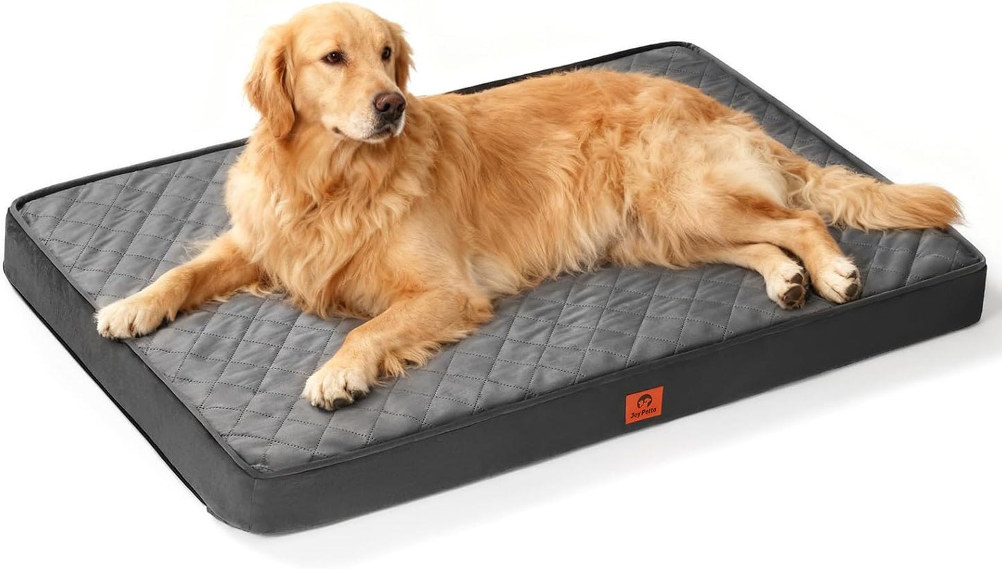 Cozy Dog Bed for XL Large Sized Dogs - Orthopedic Egg Crate Foam Pet Bed with Waterproof & Machine Washable & Non-Slip Bottom, Ideal for Crate and Indoor Use, 41x27 Inch, up to 80 lbs, Dark Grey
