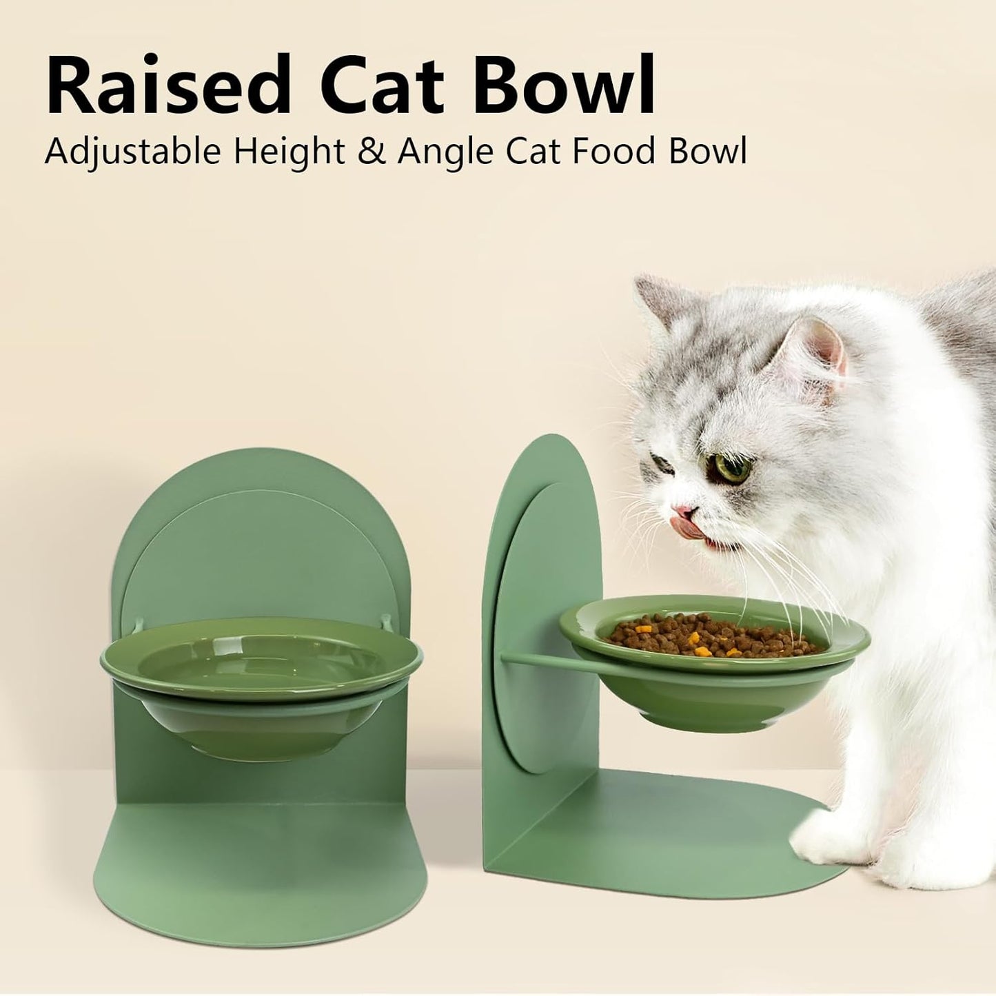 2-Pack Adjustable Cat Bowls with Magnetic Iron Stand & Ceramic Bowls – Dual Height & Angle Adjustable, Non-Slip Design for Comfortable Feeding