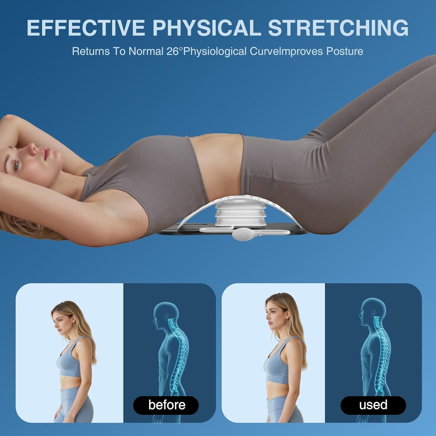 Docemel Back Stretcher for Lower Back Pain Relief,Adjustable Inversion Lumbar Traction Device,Lumbar Support Board for Spinal Decompression and Scoliosis,Sciatic Nerve Release Tool,Back Cracker Board