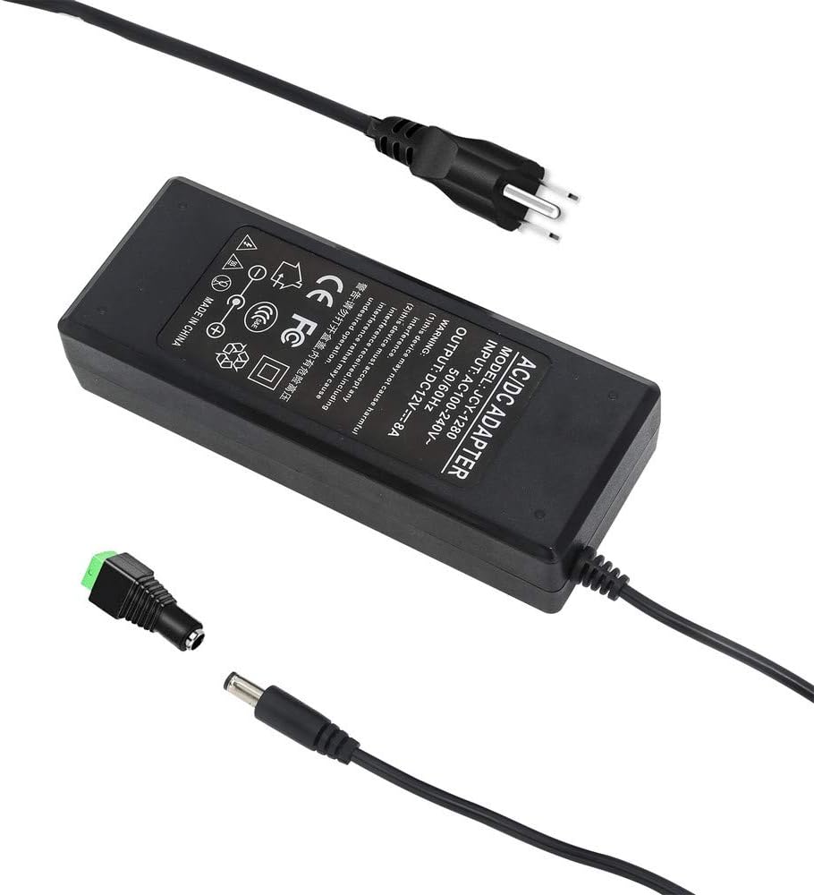 12V 8A 96W Power Supply Adapter AC to DC Converter Charger AC 110V ~ 240V to DC 12V 8Amp Transformer for Water Pump, CCTV, Computer Project
