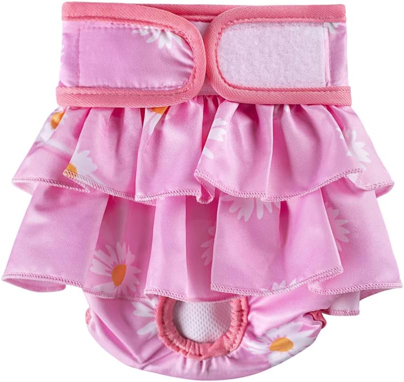 Dog Diapers for Female Dogs 3 Pack Washable Dog Panties Diaper Skirt Flower Printed Puppy Diapers Shorts for Girl Dog in Period Heat
