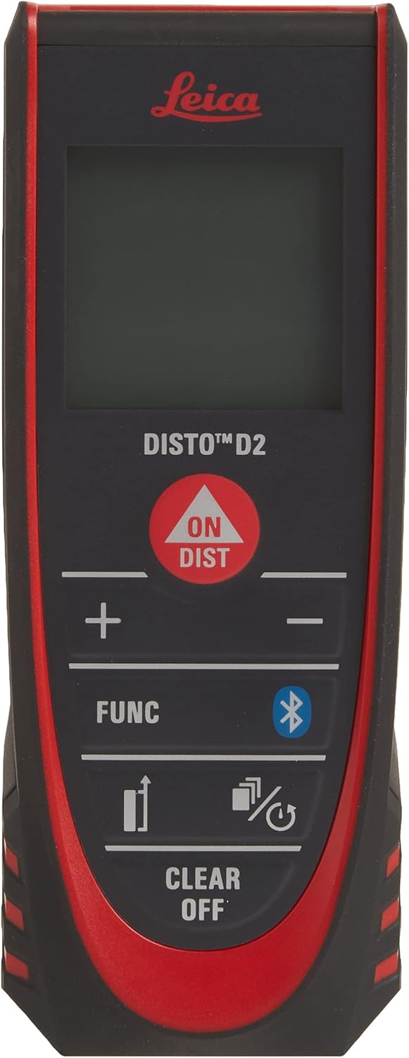 Leica Geosystems DISTO D2 New 330ft Laser Distance Measure with Bluetooth 4.0, Black/Red, 1.7 x 1 x 4.6 inches