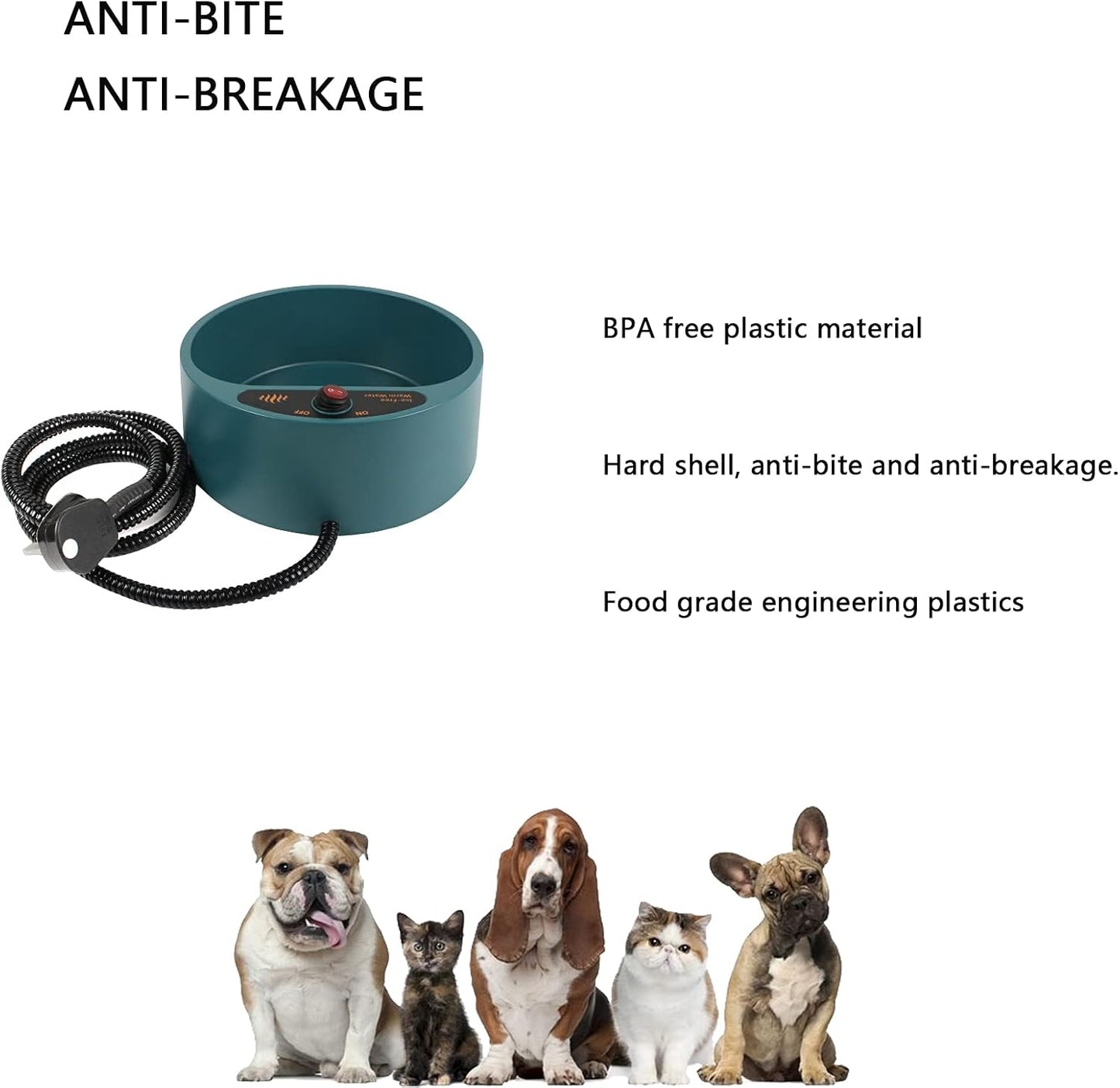 Heated Dog Water Bowl Outside in Winter, Automatic Sturdy Heating Thermal-Bowl for Large, Medium, Small Dogs, Cats, Rabbits and Small Animals