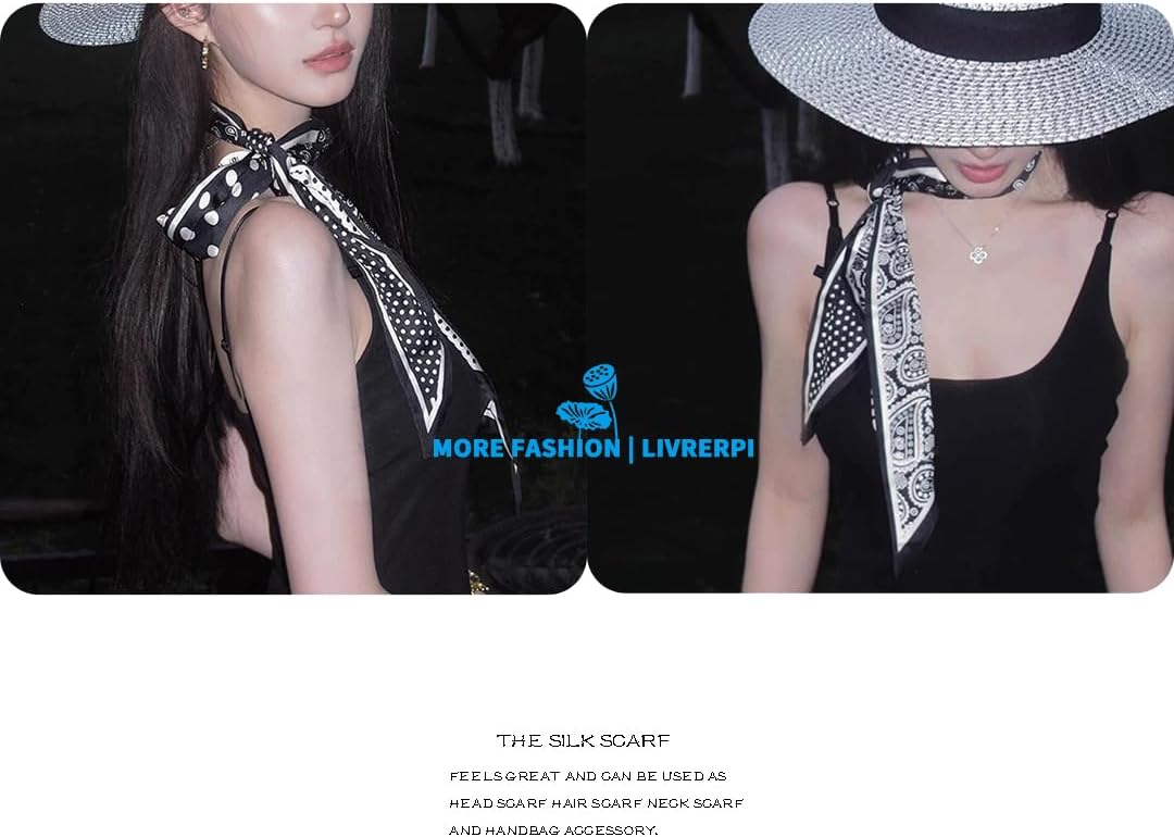 Livrerpi Silk Feeling Head Scarf Fashion Satin Hair Scarf Square Long Scarves for Women Gifts