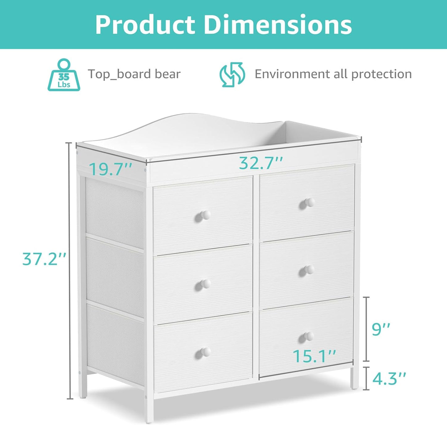 BOLUO Changing Table Dresser with 6 Fabric Drawers, Baby Dresser with Changing Table Top Diaper Changing Station with Storage for Nursery Modern