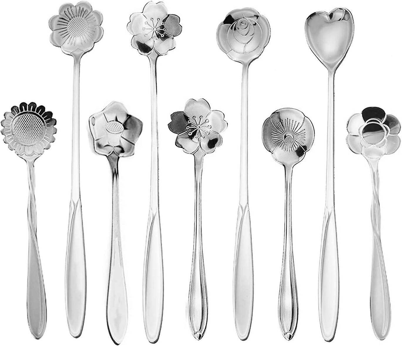 9 Pcs Flower Spoon Coffee Teaspoon Set, ESRISE Stainless Steel Tea Spoon for Tea Party Decorations (Silver)