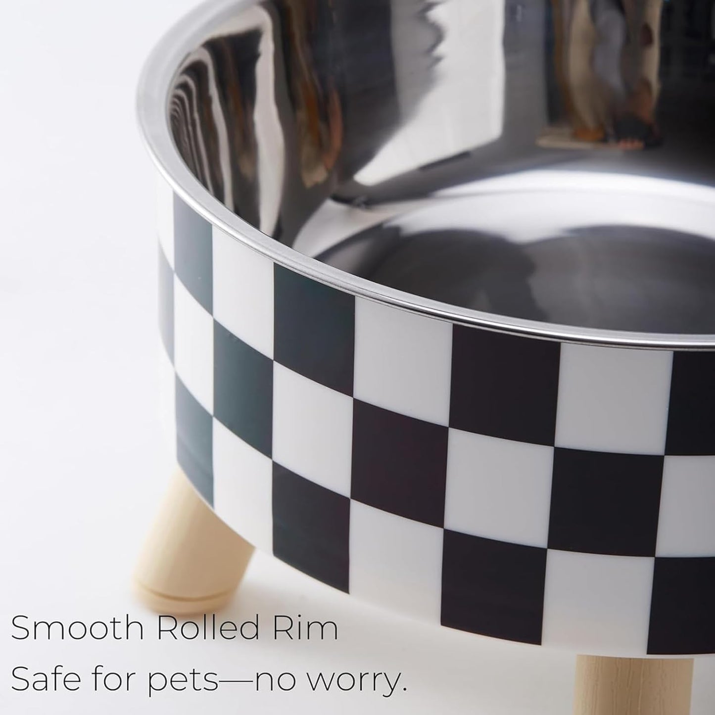Elevated Dog Bowl Stand with Feeders Dishes for Most Dog Size Checkered Print Food Dish Stainless Steel Elevated Dog Feeding Station Pet Feeding Bowls