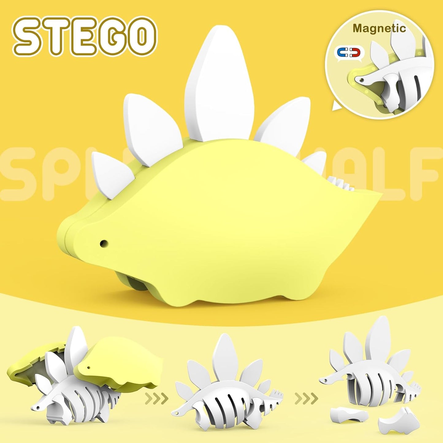 Magnetic Animal Building Toys, STEM Toddler Learning Toys 3D Puzzle Animals for Boys Girls, Educational Magnetic Travel Montessori Toy Lion Elephant, Unique Birthday Gift (Dinosaur Animals, Count, 4)