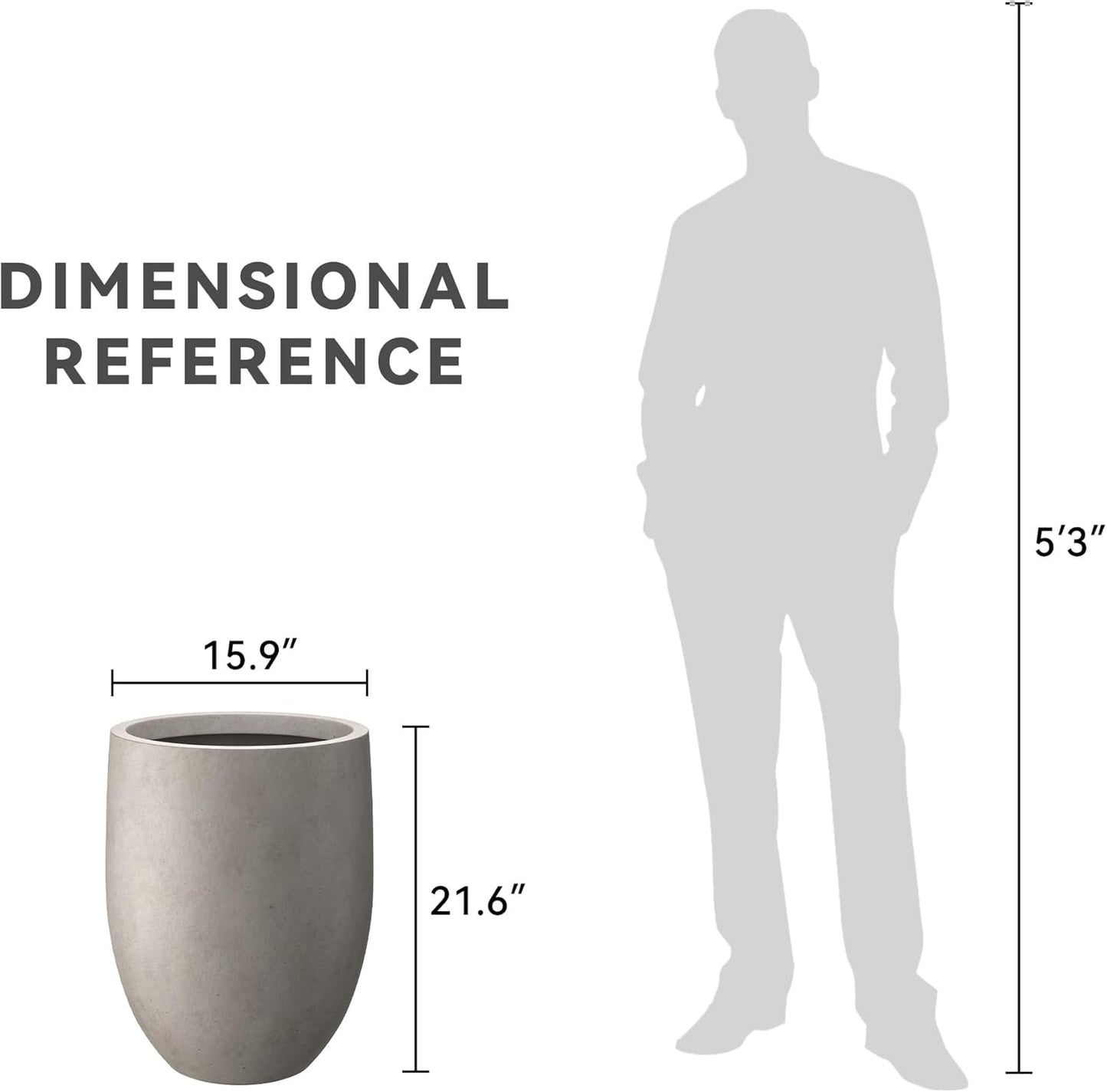 Kante 21.7" H Weathered Concrete Tall Planter, Large Outdoor Indoor Decorative Pot with Drainage Hole and Rubber Plug, Modern Round Style for Home and Garden