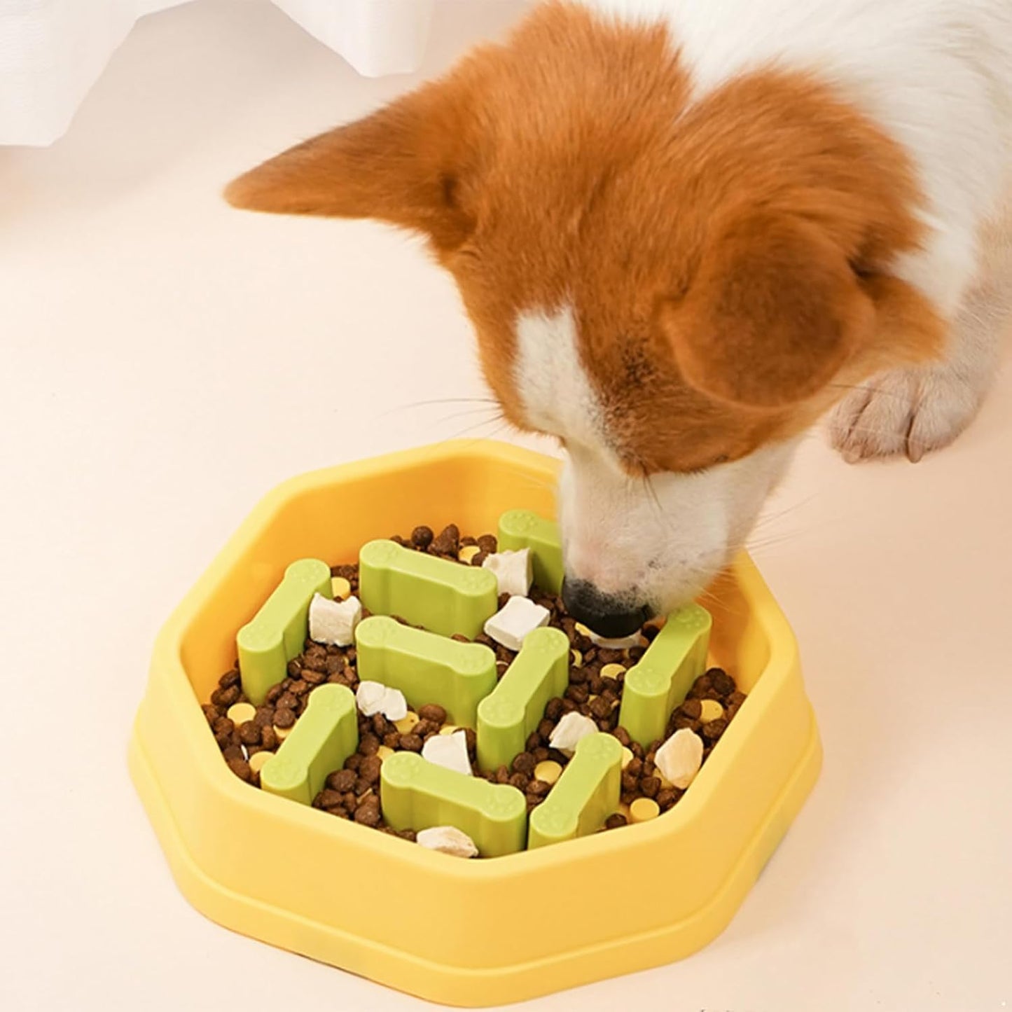CHICTRY Slow Feeder Bowl for Small Dogs Puppies Anti-Skid Base Easy Clean Maze Prevents Fast Eating Yellow One Size