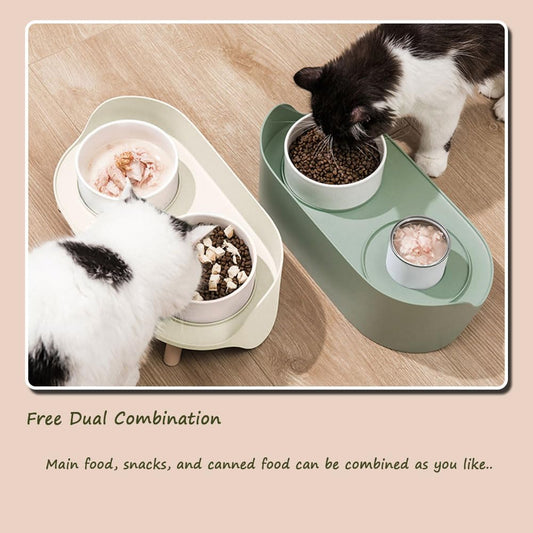 Elevated Cat Food Stand, Cervical Spine Protection Pet Bowls, Splash Proof Modern Dog Bowls, Raised Cat Food and Water Bowl Set